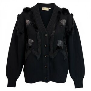 Vintage Belldini Angora Rabbit Fur Cardigan Black Size Medium EUC